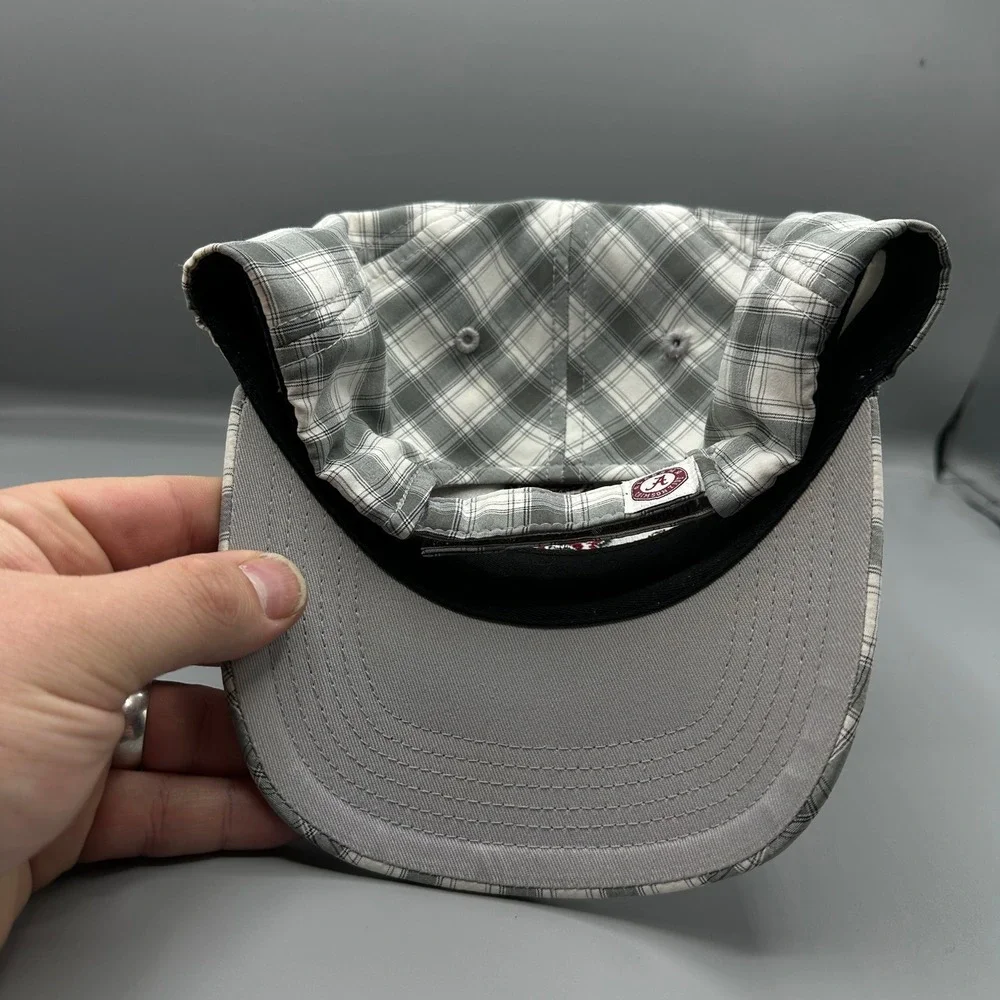 Russell Athletic Alabama Crimson Tide Plaid Hat Mens Grey Crimson Strapback Cap‎